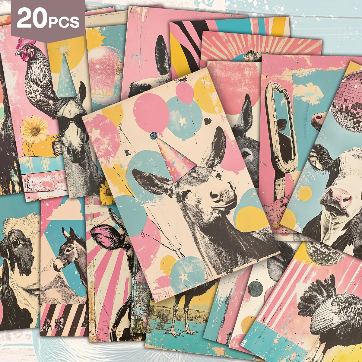 20pcs Retro Farm Animal Pop Art Postcards, Suitable for Wall Decoration Cards in Bedrooms, Dormitories, and Farmhouses