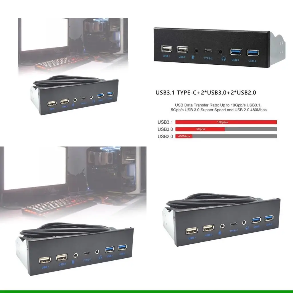 

U55C USB3.0 Front Panel USB Hubs USB TypeC 3.5mm Earphone + 2 Port USB3.0 /2.0Hubs