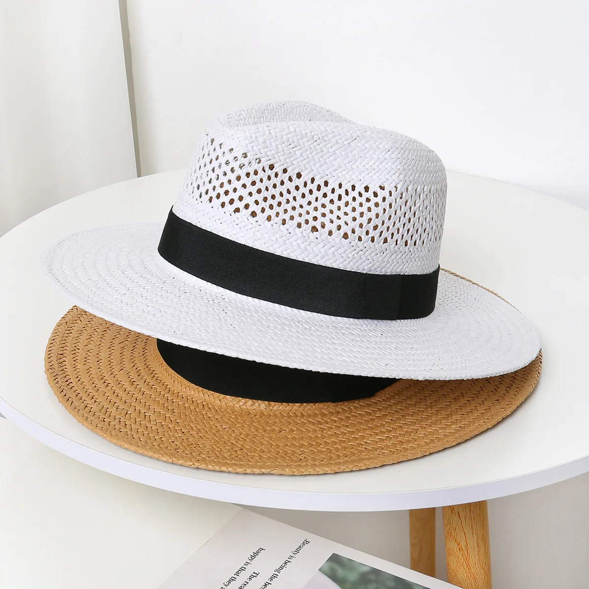 2025 Spring and Summer White Men's Hat Sun Protection Beach Hat Women's Summer Jazz Hat Trendy Panama Hat