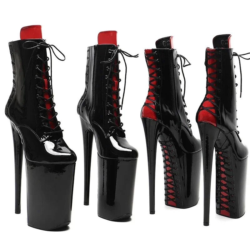 Leecabe  26CM/10inches Patent Upper Black with Red Trendy fashion High Heel platform party stripper heels Pole Dance boots
