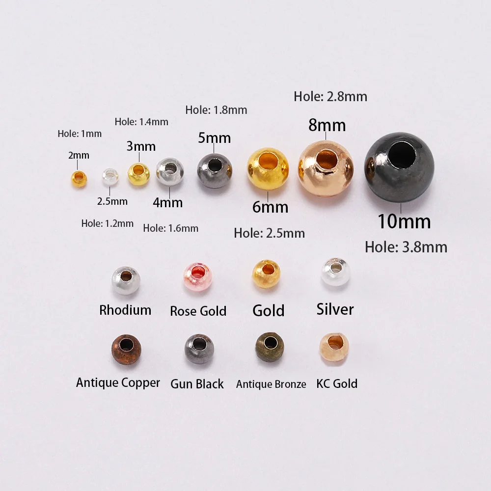 30-300pcs Metal Beads Smooth Ball Spacer Beads For Jewelry Making 3 4 5 6 8 10mm Gold Color Bronze Bead Jewelry Findings