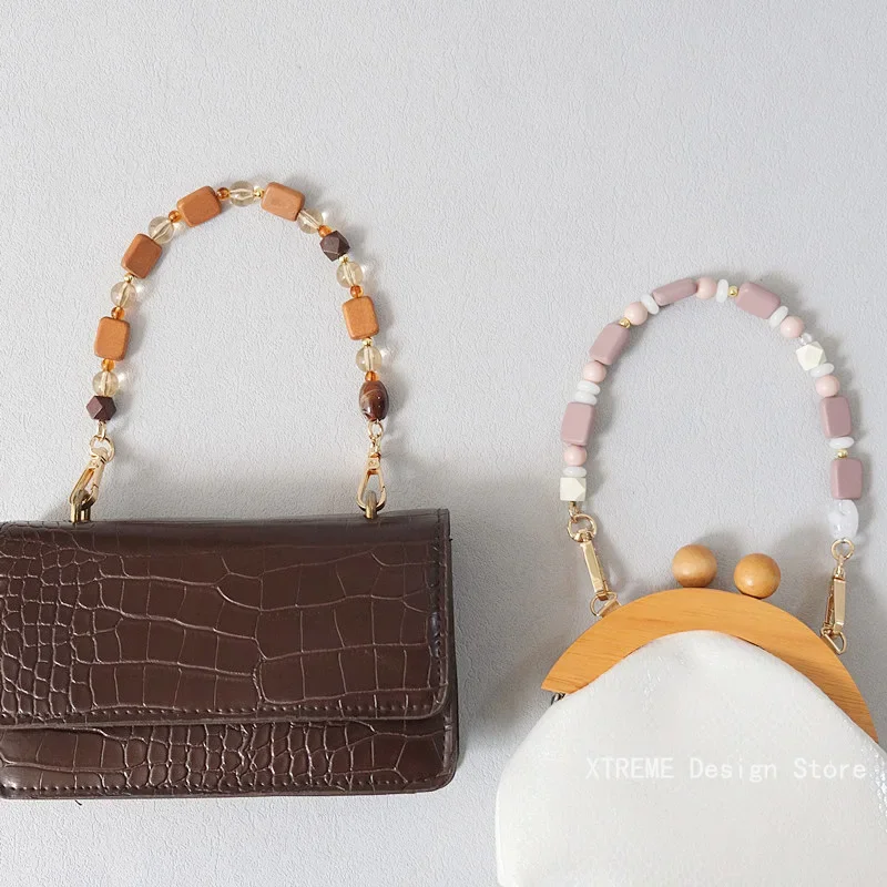 New Woman Bag Accessory Colorful Wood Resin Beads Part Handcrafted Wristband Phone Case Strap Women Replacement Bag Handle Chain