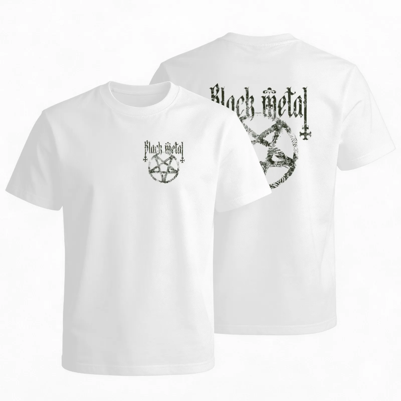 Black Metal Pentagram Graphic Tee Comfortable Cotton Crew Neck T-Shirt Unisex Daily Wear Double Sides Printed