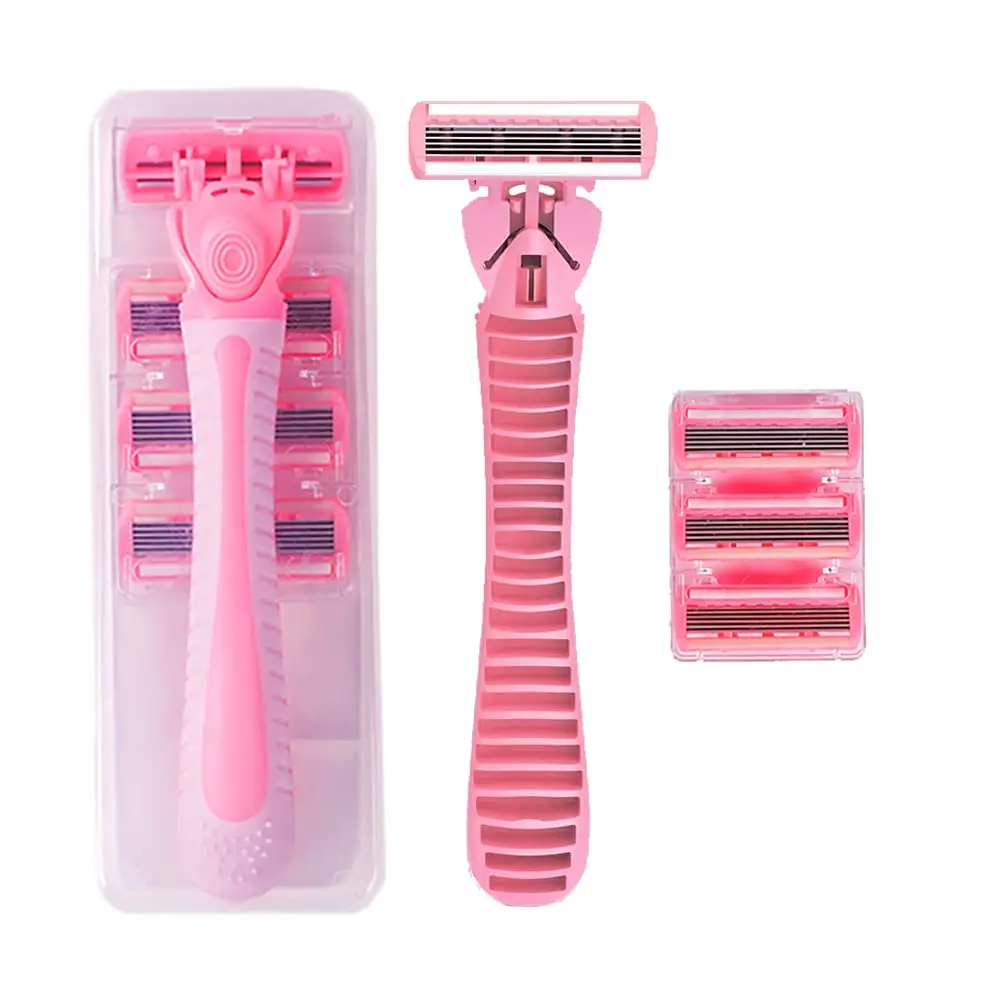 Women Shaver 6 Blades Smooth Shave One Rubber Handle with 4 Refills Razor  Women Body Underarm hair &leg hair&Bikini Razor