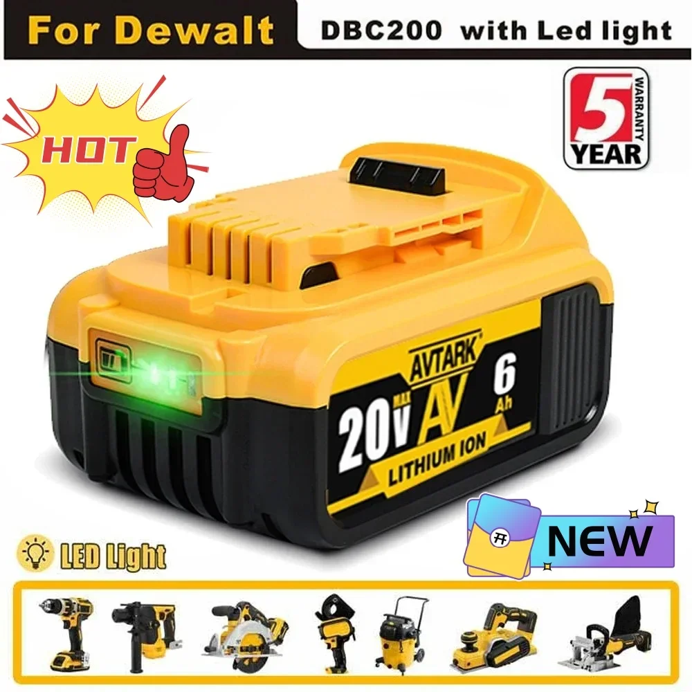 Premium Replacement Battery for DeWalt Power - Tools 18V/20V MAX 6.0Ah DCB200 Li-ion Battery with High Capacity and Durability