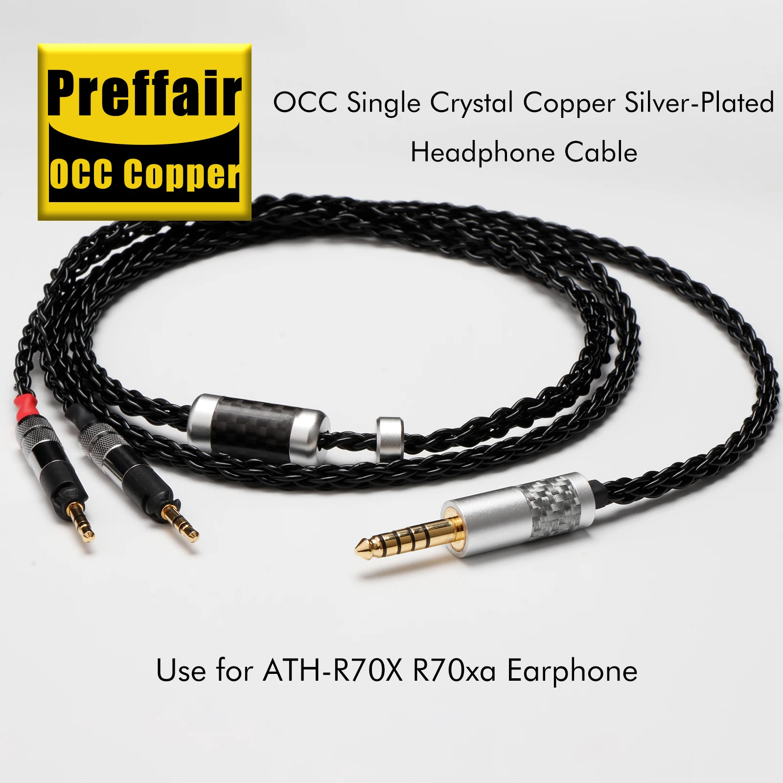 Preffair E51602 Kopfhörerkabel Hifi Audio 4,4/2,5/3,5/6,35 mm 8-adriges versilbertes Adapterkabel für ATH-R70X, R70XA – Detail 5