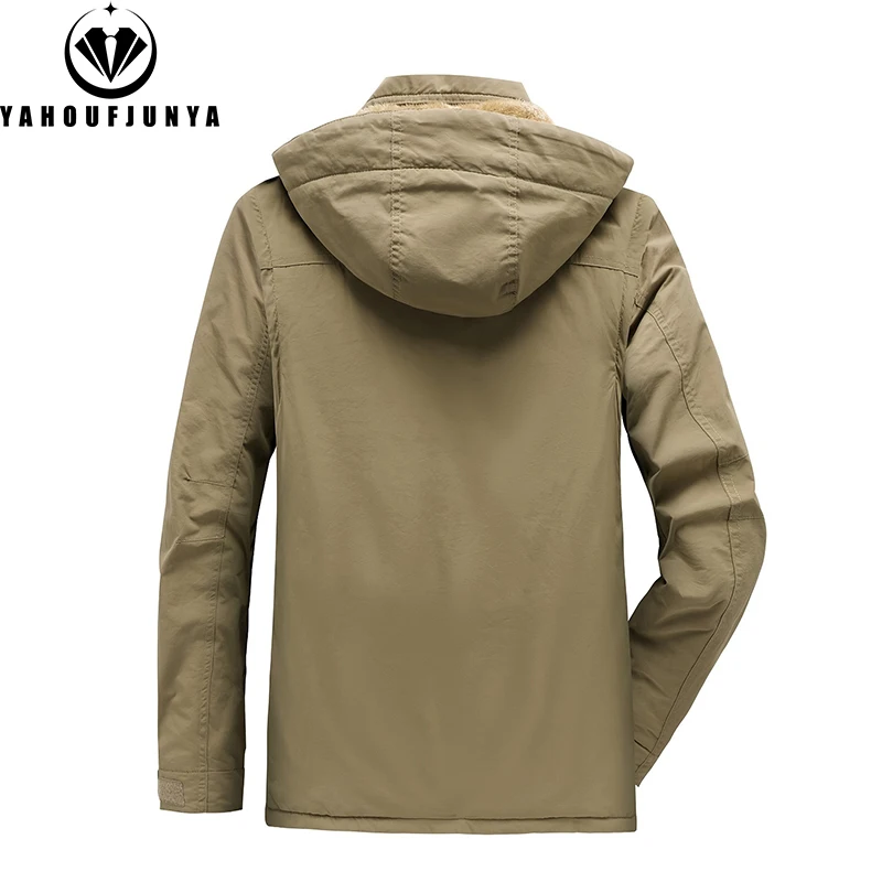 New Winter Men Thick Warm Windbreak Camping Loose Jacket Hiking Men Removable Hooded Outdoor Travel Solid Color Jacket Coat Male