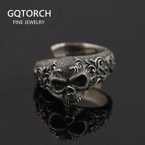 Gothic Punk Skull Ring Silver Resizable GQTorch