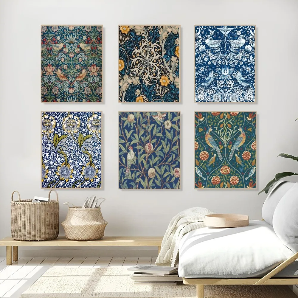 1PC William Morris Art Poster Self-adhesive Art Waterproof Paper Sticker Coffee House Bar Room Wall Decor