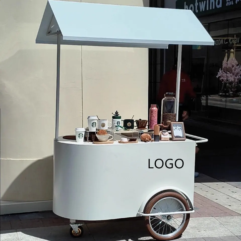 Popular wrought iron flower car shopping mall mobile stall trolley night market snack drink cart outdoor stall promotion car