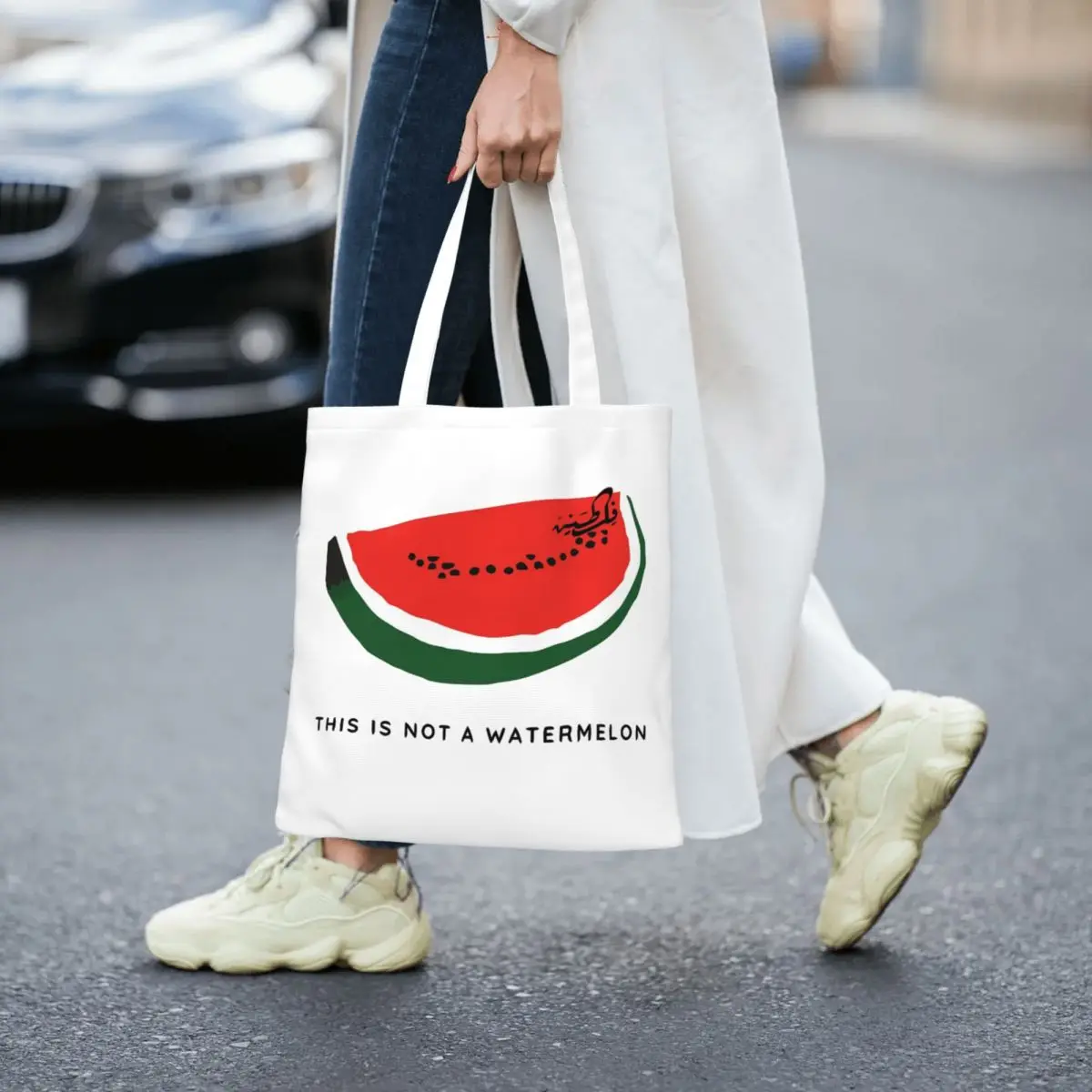 This Is Not A Watermelon Canvas Tote Bag Simple style Unique Design Parody Magritte Watermelon Casual Bags for Women Men