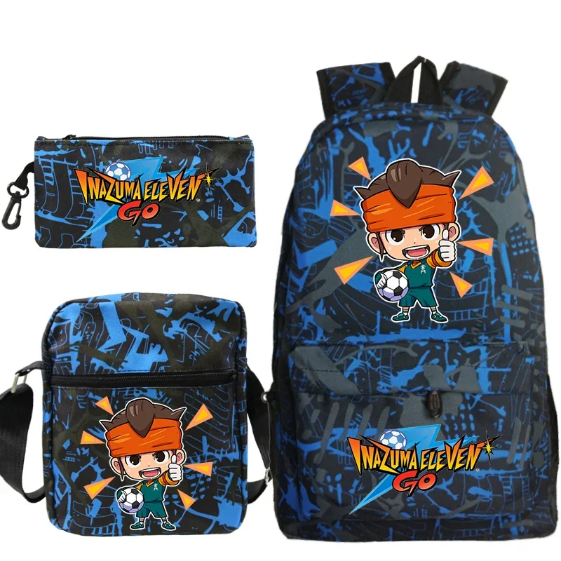 Inazuma Eleven Go กระเป๋าเป้สะพายหลังโรงเรียนกระเป๋าขนาดใหญ่ความจุอะนิเมะโรงเรียนกระเป๋าเด็กกระเป๋าเป้สะพายหลัง Mochila นักเรียน Back Pack กระเป๋า 3 ชิ้น/เซ็ตของขวัญ