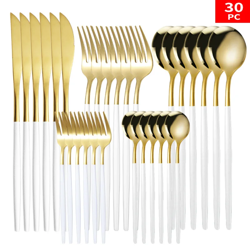 Portuguese Cutlery Set Stainless Steel Knife Fork 30 Pieces Golden Creative Western Steak Spoon Tableware Complete Dishes Dining