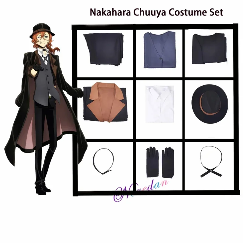 A Anime Bungo Stray Dogs Cosplay Chuya Nakahara Dazai Osamu Akiko Yosano Butterfly Costume Wig Jacket Hat Women Men Uniform Suit