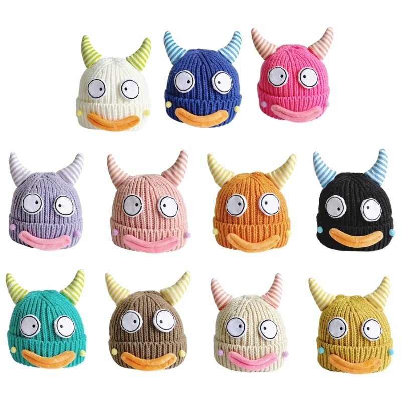 

W3JF Soft & Durable Knit Hat Small Monsters Cap Cartoon Pattern Hat Colorful Kids Hat Lightweight Hat for Outdoor Activities