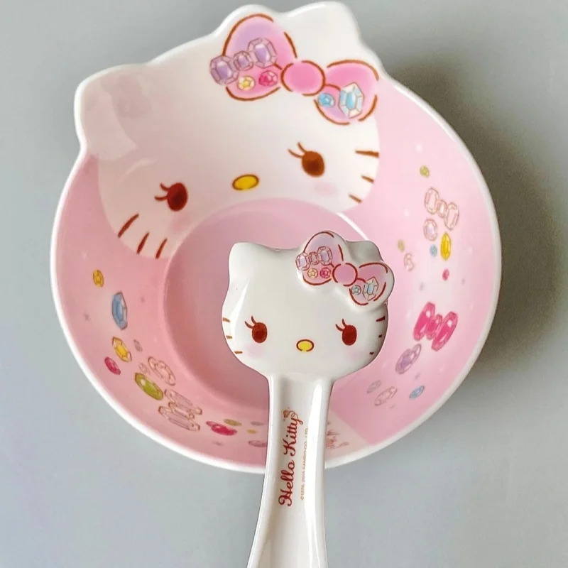 Sanrio Hello Kitty Baby Tableware Set Cute Kids Bowl Plate Feeding Food Tableware Melamine Anti-hot Training Dinnerware Gift