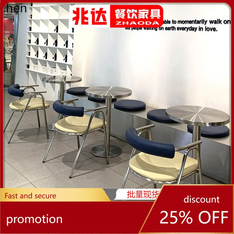 

LXC Milk Tea Shop Table and Chair Set Coffee Shop Meeting Table Minimalist Stainless Steel Booth Double Seat Soft Cushion Chair