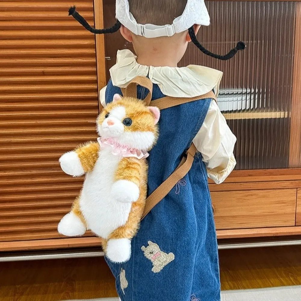 لطيف لينة واقعية القط على ظهره Kawaii رقيق مقلد دمية Daypack أنيمي الكرتون الحيوانات المحشوة حقيبة مدرسية هدية عيد ميلاد