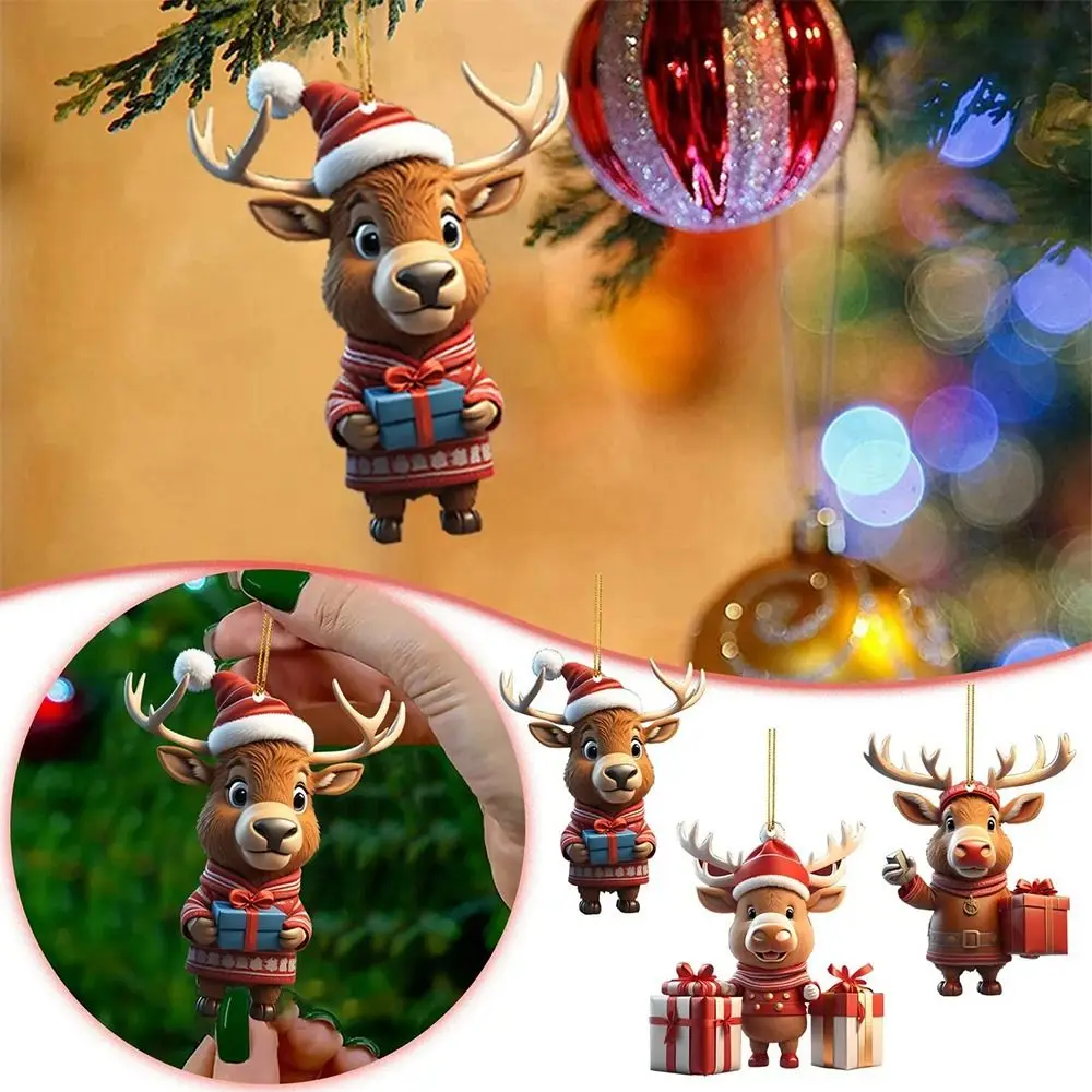 Acrylic Christmas Tree Ornament Delicate Hanging Pendants Funny Car Hangable Embellishment Cartoon Snowman Deer Christmas Decor