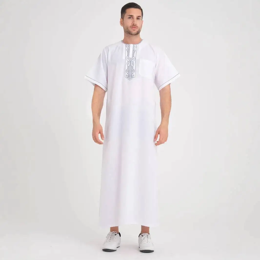 

Moroccan Men's Pullover Embroidered Shirt Robe Muslim with Pockets Abaya Ramadan Dubai Luxury Islam Elegant