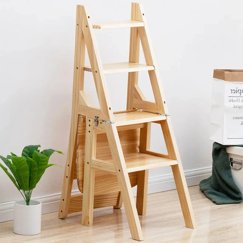 Multi-function Solid Wood Household Ladder Chair Folding Dual-use Ladder Stool Indoor Climbing Pedal Stair Furniture Shipping