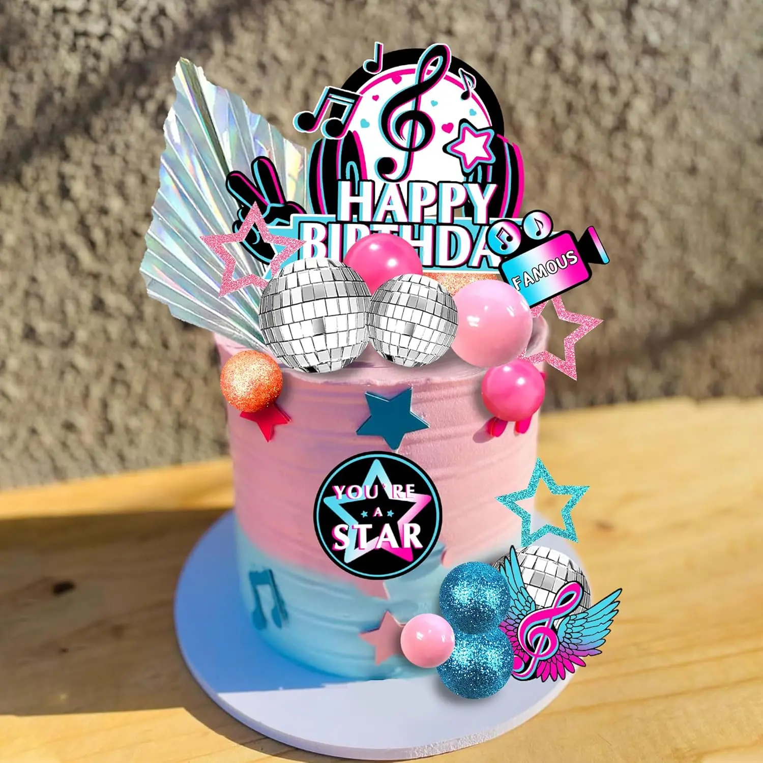 Musik-Kuchenaufsatz-Set, STERN BERÜHMTE, musikalische Geburtstagsparty-Kuchendekorationen für Musik, Karaoke-Thema, Geburtstagsparty-Zubehör – Detail 5