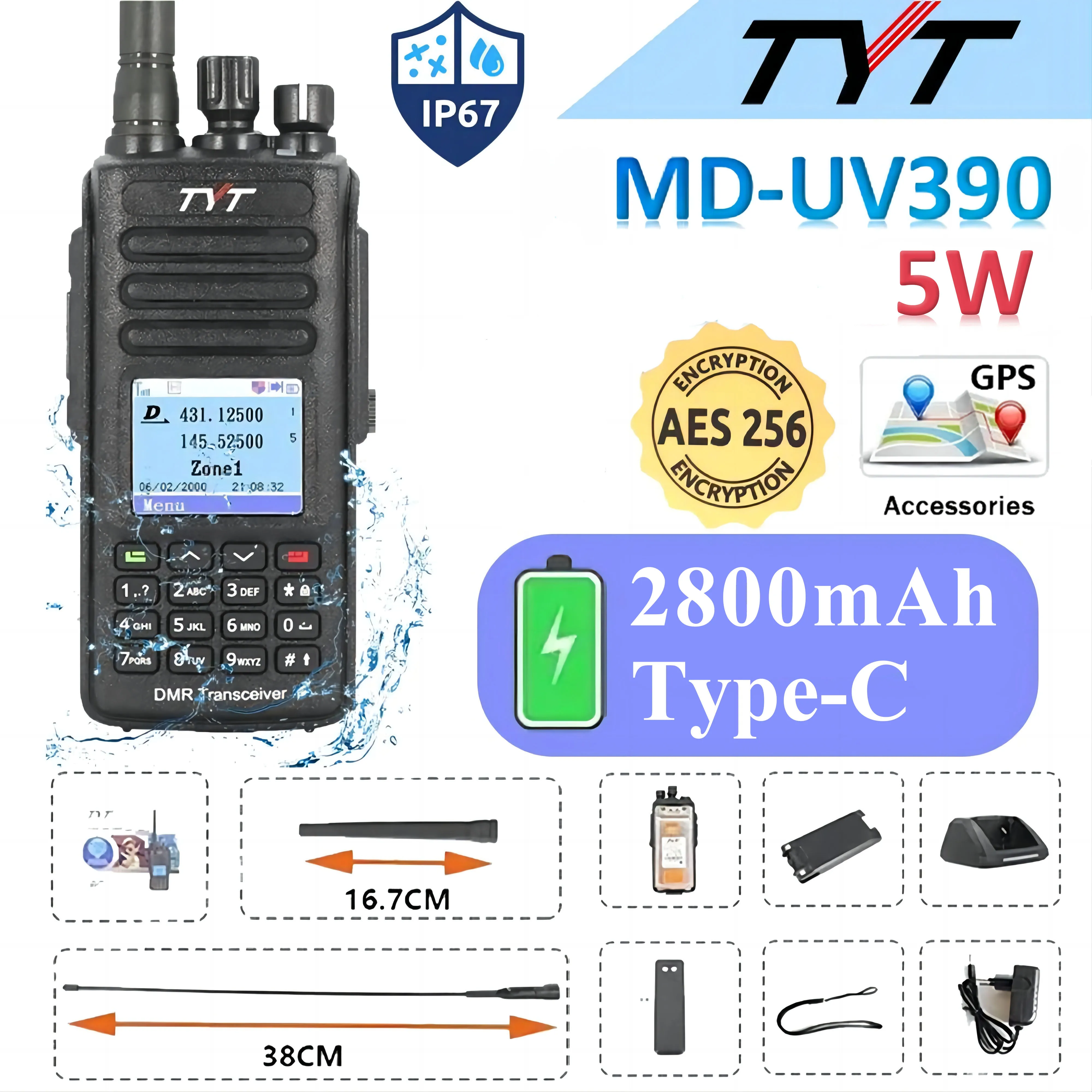 Para MD-UV390PLUS DMR Digital Walkie Talkie MD UV390 PLUS Banda Dupla À Prova D 'Água 5W 10W AES256 UV transceptor GPS Opcional