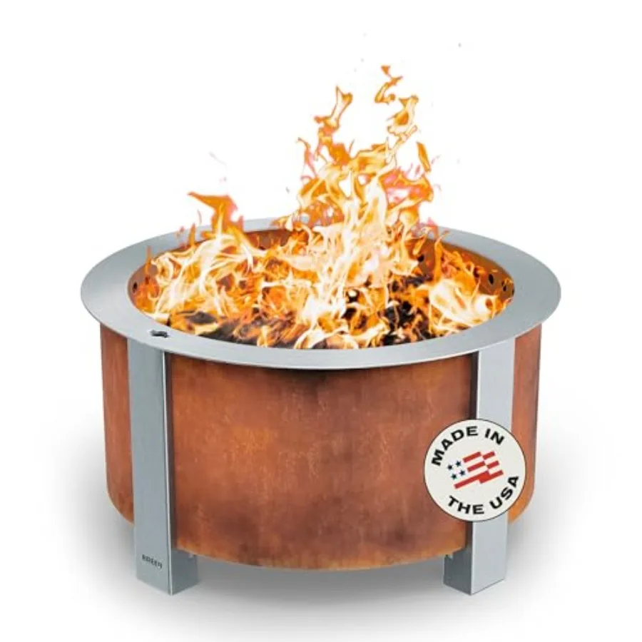 

Outdoor smokeless fire pit, stainless steel, black, 27.5 inch diameter, 62 lbs, family-friendly design with broad accessory com