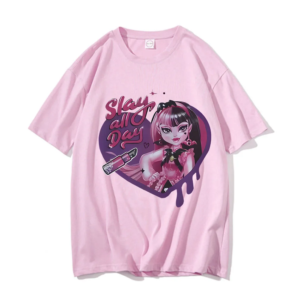 M-Monster High Harajuku Casual Anime T-shirt Manga Tshirt Cute Cartoon 100% Cotton Tee-shirt Print Men/Women Short Sleeve Tees