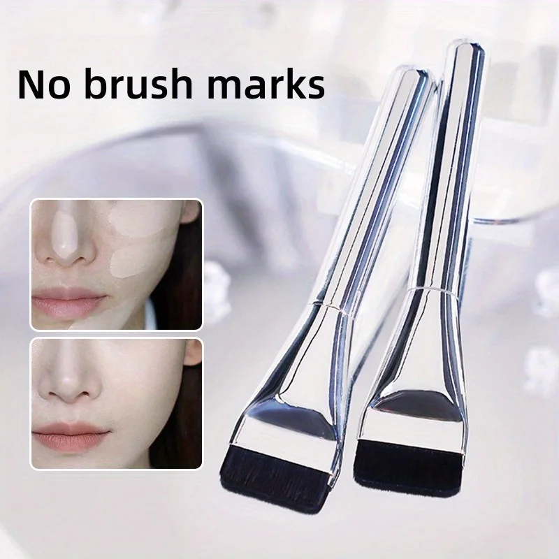 Brocha para base de una línea, brocha correctora ultrafina sin rastro, cepillo para máscara, cabeza plana, sin polvo, herramientas de belleza para el cabello suave, brocha de maquillaje