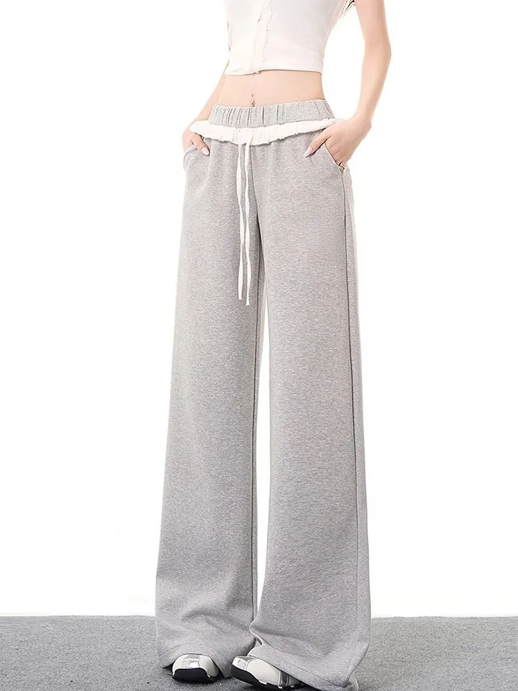 Zoki エレガントなヴィンテージグレースウェットパンツ女性ハイウエスト韓国甘いワイドレッグパンツ秋レトロルーズフリルポケット女性のズボン