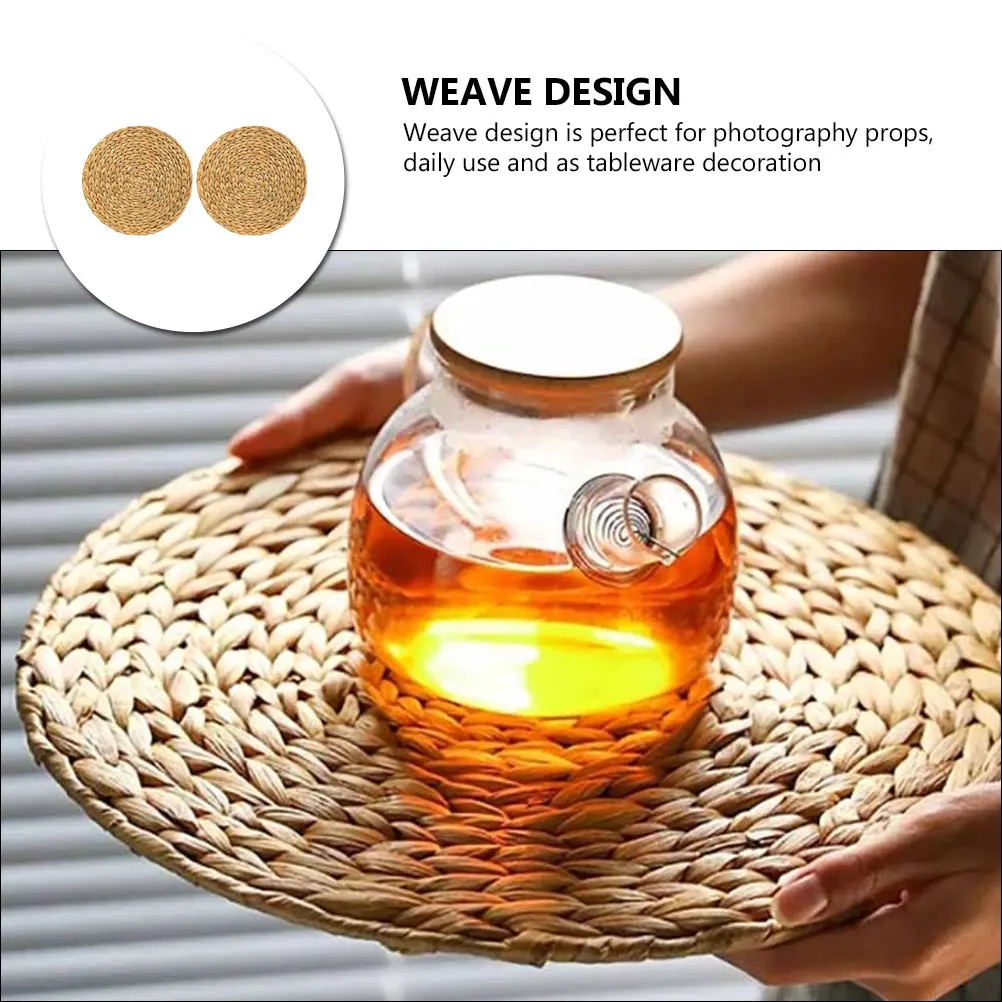 

2Pcs Woven Placemat Handwoven Decorative Insulated Teapot Mat Dining Table Decoration Heat Mat Woven Placemats