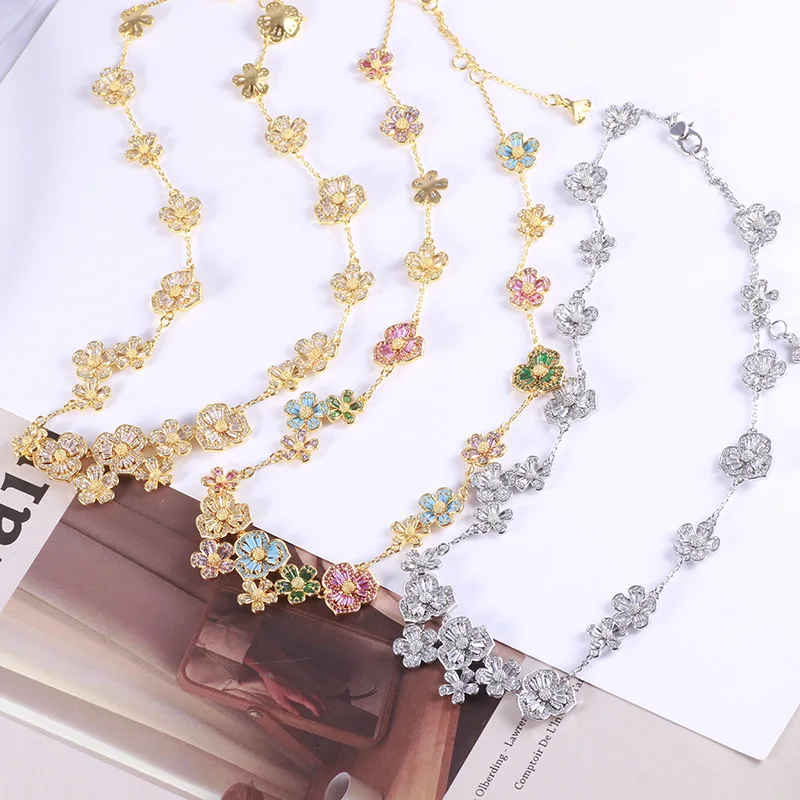

European and American Fashion Trends, Colorful Diamonds, Fresh and Sweet Flower Necklaces, Daily Niche Design