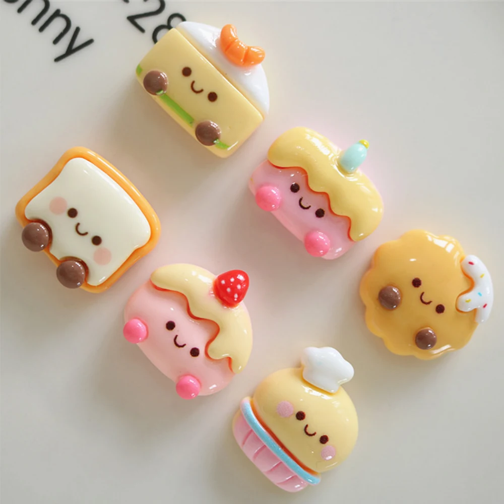 10PCS Shiny Smiling Face Bread Series Resin Flatback Cabochons For Hairpin Scrapbooking DIY Jewelry Craft Decoration Accessories