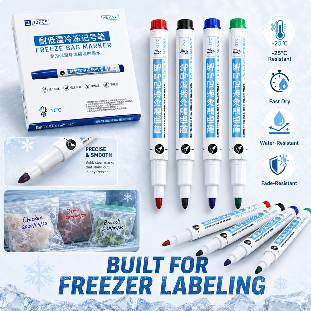 2/5/10/15 Pcs Freezer Resistant Permanent Marker Pen Set Storage Bags Frozen Sample Tube Professional Waterproof Marking Pens