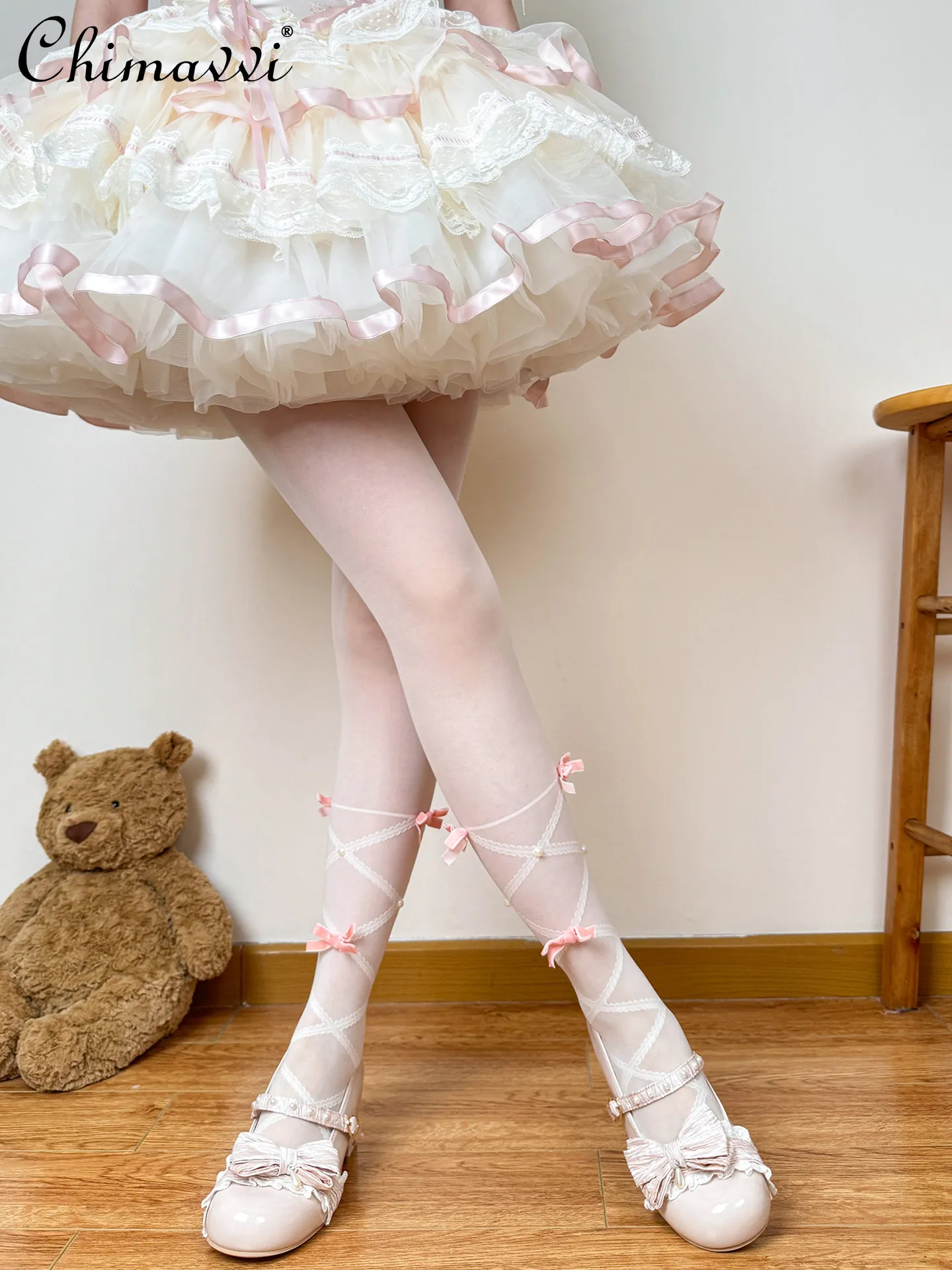 Style japonais nouveau printemps doux fille mince mignon nœud papillon lait blanc bas polyvalent élégant Sexy femmes collants