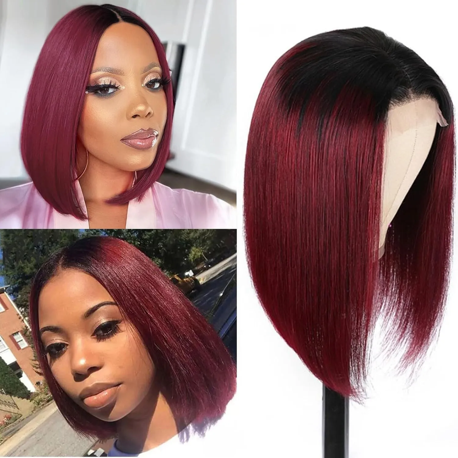 

Burgundy Bob Wig 13×4 HD Lace Front Wigs Pre Plucked 10 Inches