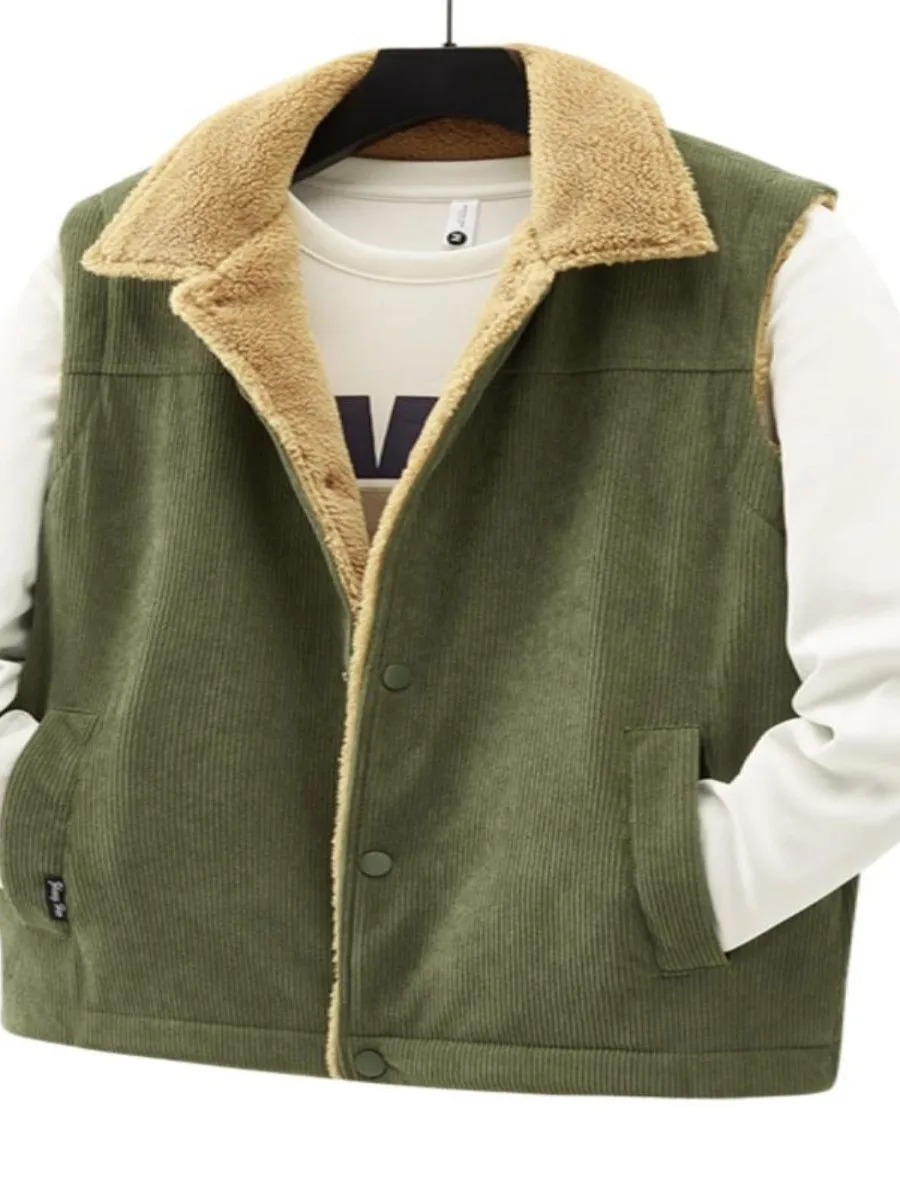 

Thiened вельветовый мужской жилет осень-зима теплый воротник с клапаном модная верхняя одежда молодежная стандартная посадка Bal верхняя одежда