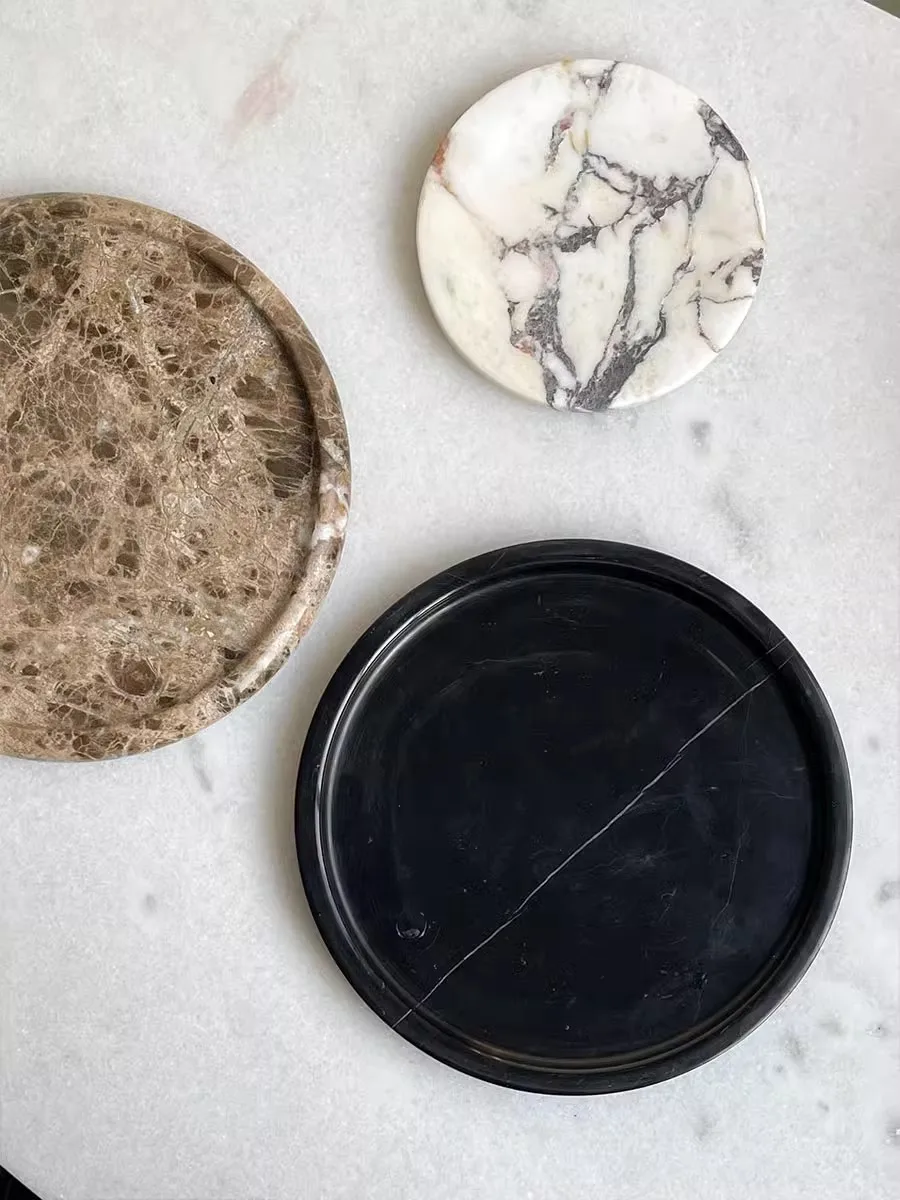 

Natural Marble Material Bathroom Perfume Tray Light Luxury Style Home Decoration Compote Jewelry Storage Art Photography Prop