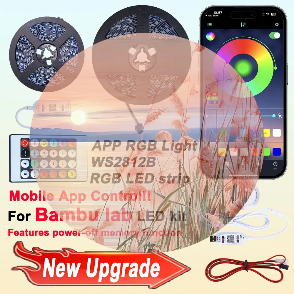 

Upgraded RGB LED Light Kit for Bambu Lab RGB LED Light Strip Set WS2812B Mobile App Control for 3D Printed Accessories