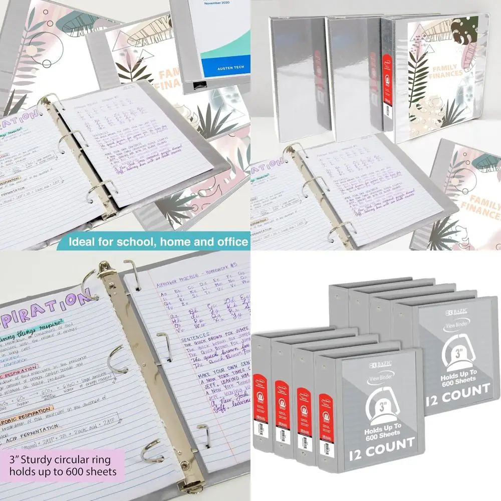 

Серый 3-кольцевой скоросшиватель с D-образными кольцами, вмещает 600 листов, 12 штук в упаковке, для школы и офиса