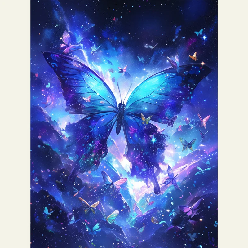 

One Piece Starry Sky Blue Butterfly 5D DIY Diamond Painting Kit, Suitable for Adult Full Diamond Mosaic Crafts, Holiday Gift, St