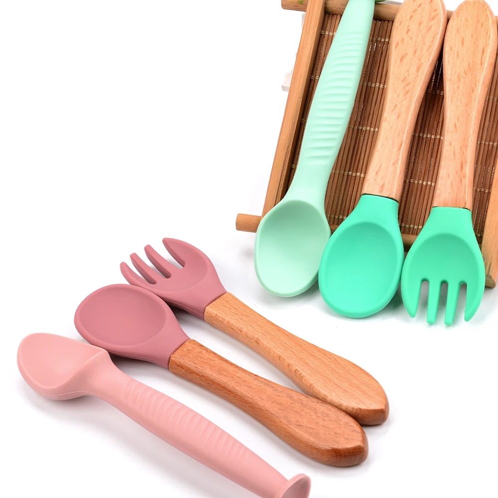 LOFCA Silicone Spoon Feeding Fork Supplies Baby Feeding Fork Spoon Mom Feeding Baby Food Grade BPA Safe Products