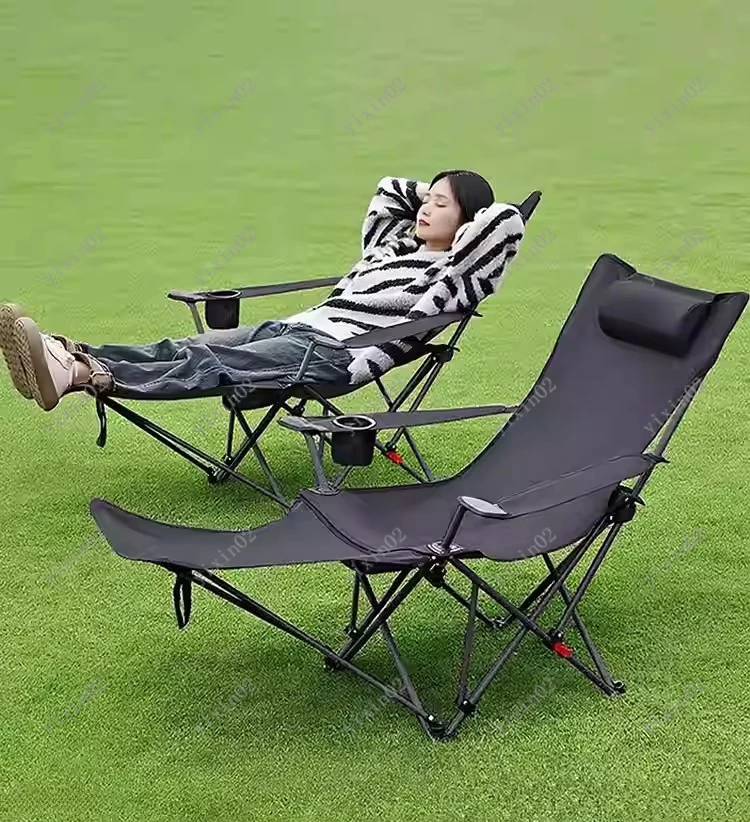 

Folding Recliner Portable Camping Chair with Adjustable Backrest and Cotton-Filled Seat for Travel Beach Fishing Outdoor Chair