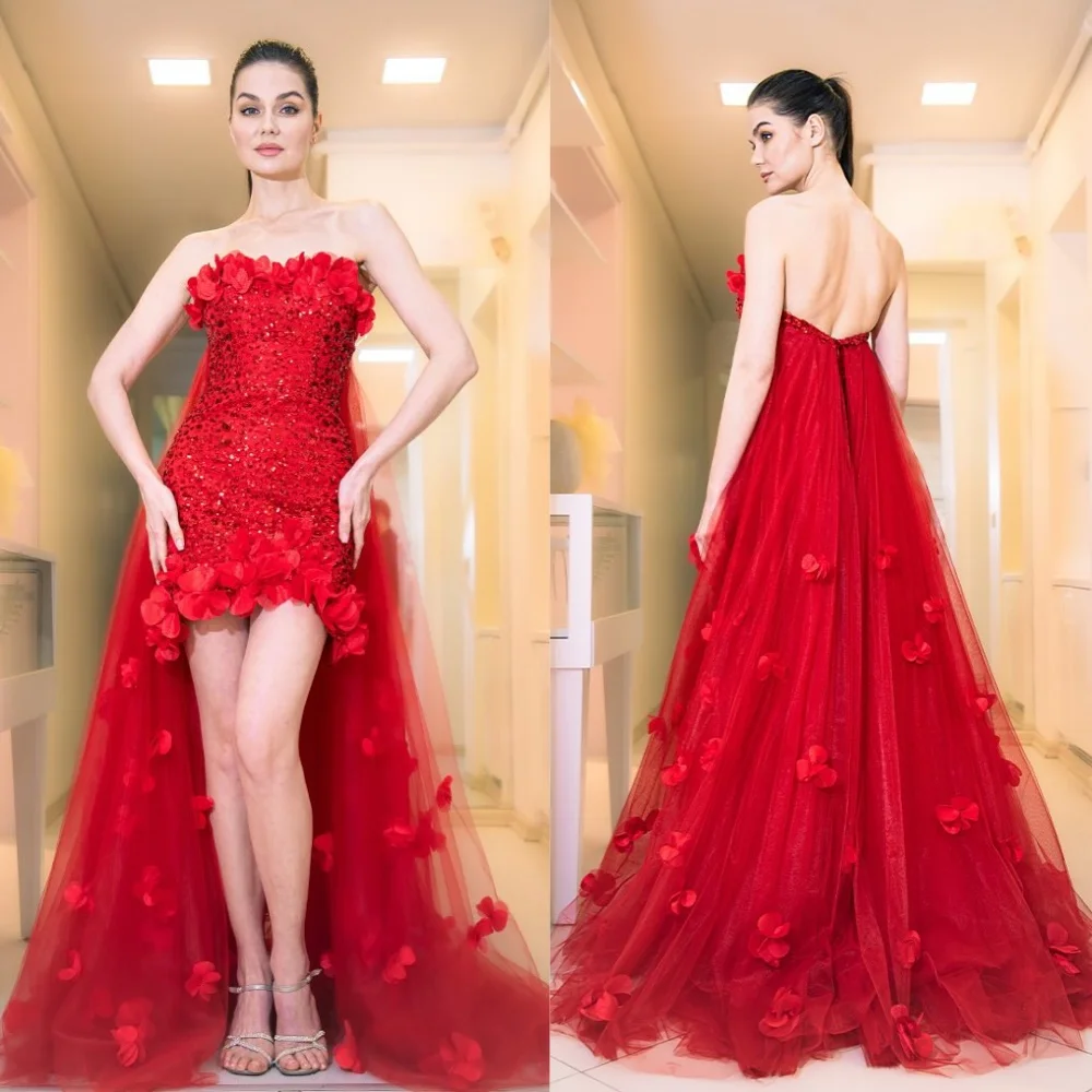 

Jiayigong Sexy Casual Sequin Draped Pleat Applique Christmas A-line Strapless Bespoke Occasion Gown Long Dresses