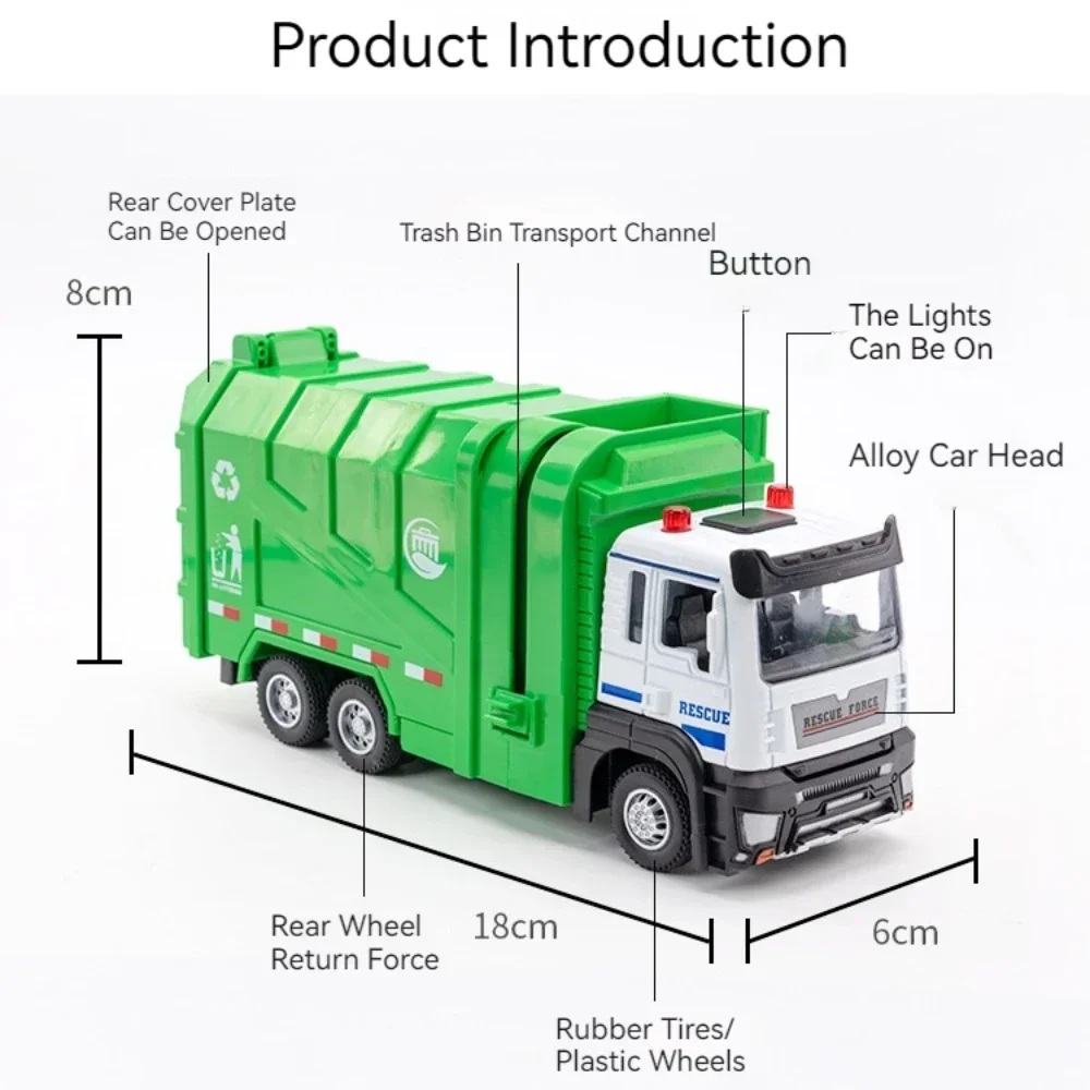 1:32 Alloy Sanitation Car Model Toy Metal Diecast Engineering Garbage Truck Pull Back Light Sound Vehicle Gifts for Boy Children