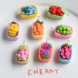 10Pcs Kawaii Fruits Basket Resin Charms for Jewelry Making Fake Food Play DIY Pendants Earrings Keychain Decoration Accessories