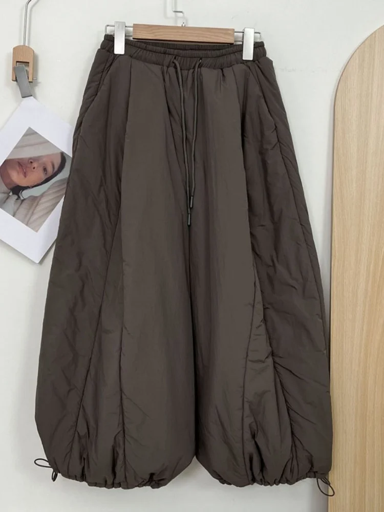 plus Size Women's Drawstring Casual Cotton Pants Autumn Winter Loose Fit Cotton Blend Wide Leg Pants Versatile Slimming
