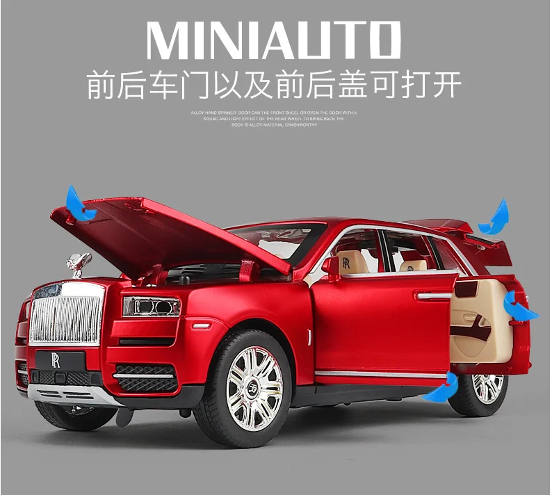 1: 24 Rolls Royce cullinan simulation alloy acousto optic return force car children\'s toy birthday gift black car