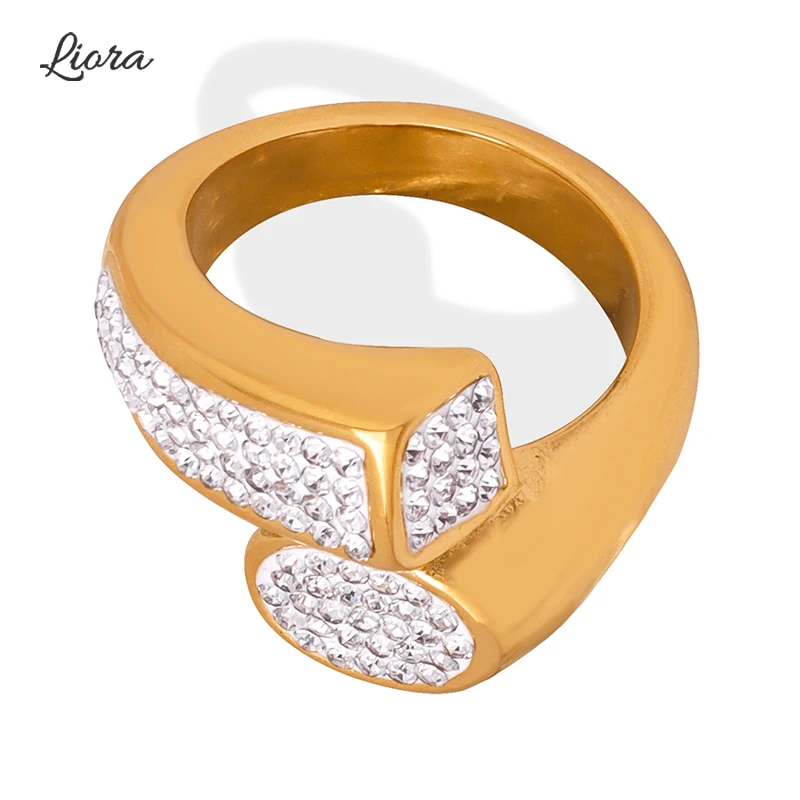 

Liora Fashion 316L Stainless Steel Rings For Women Rhinestone Charm Finger Women Rings Round Wedding Waterproof Trendy Jewelry